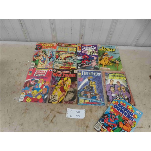 9 Comics : Marvel , DC, Charlton, Spiderman, Justice League, Plus