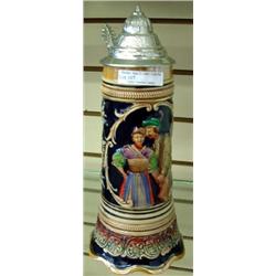 Cobalt Blue Hand Painted Stein With Swiss Music Box