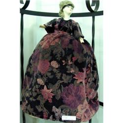 Very Old Doll On Wire Hoop Skirt With Bisque Arms