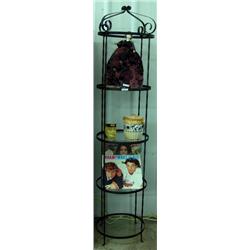 Tall Round Wrought Iron 4 Shelf Display Unit With Glass Shelves