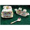 Image 1 : Chintz Jam Jar With Tray And Spoon, And Salt And Pepper With Tray, By Royal Cotswolds