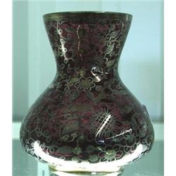 Amethyst Glass Vase With Silver Floral Overlay, 4 Inches