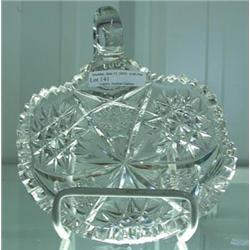 American Cut Crystal Handled Nappie, 6 Inch