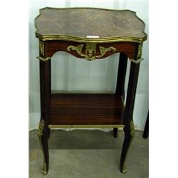 French Marble Top Mahogany Side Table With Ormolu Accents