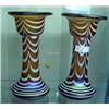 Image 1 : Pair Of 20th Century Art Glass Candlesticks With Ground Pontils, White Over Iridescent Amber