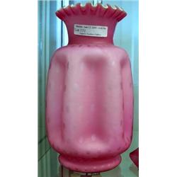 Pinched Satin Glass Vase, Rose Over White, Ruffled Edge, 8 1/4 Inches