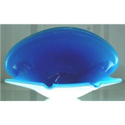 Blue Over White Art Glass Vase, Flattened Areas Allow It To Sit In 2 Different Positions