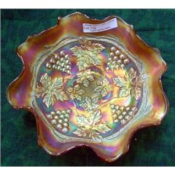 Marigold Carnival Bowl, Grape And Cable, 7 1/2 Inches