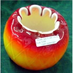 Orange, Yellow And Red Over White Hand Blown Art Glass Rose Bowl