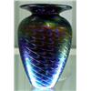 Image 1 : Small Blue And Gold Feather Pattern Vase, 4 Inches