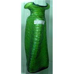 Early 20th Century Loetz Green Pinched And Twisted Vase With Ruffled Edge