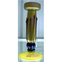 Phoenix Art Glass Candlestick, Gold And Purple Iridescent