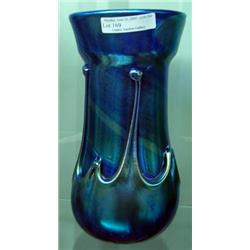 Blue Iridescent Art Glass Vase, 8 1/2 Inches, Signed Esser Studios, 1990
