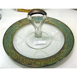 Etched Glass, Sterling Handled Tidbit Tray, Ca Early 20th Century
