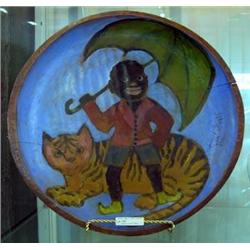 Little Black Sambo Old Wooden Plate - Handcrafted, Signed Abraham E. Baggett, Mobile Alabama, 1931
