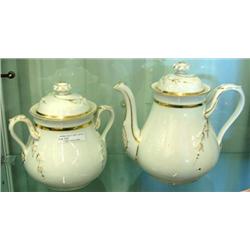 Haviland Limoges Teapot And Large Sugar, White With Gold Trim