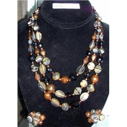 Vintage Hattie Carnegie 3 Strand Necklace And Button Earrings Done In Colors Of Black, Gold And Copp