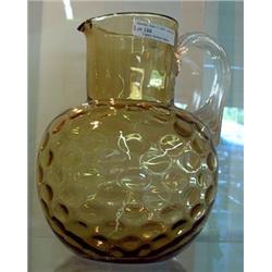 Victorian Reverse Thumbprint Amber Pitcher With Clear Applied Handle - Ca. 1890
