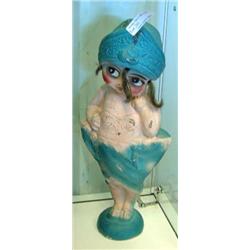 Large, 12 1/2 Inches Chalkware Flapper Girl Figure