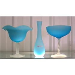 3 Blue Satin Glass Pieces