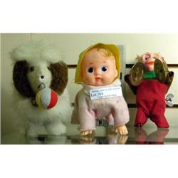 3 Windup Toys - Dog With Ball, Crawling Baby And Monkey With Cymbals