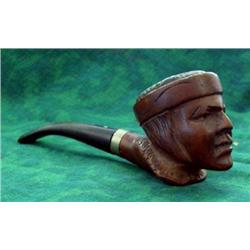Hand carved Pipe, Bowl Carved In The Shape Of A Native American