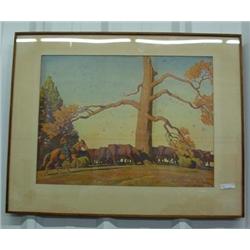 Original Framed Maynard Dixon Print Of Cattle Drive, 1933