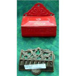 2 Early Metal Match Safes, 1 Cast, Other Is Nesco Red Tin