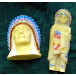 2 Figural Soaps, Native American Bust And Standing Chief Figure