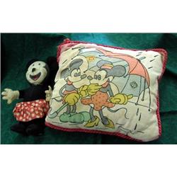 2 Vintage Disney Pieces - Stuffed Minnie Mouse By Gund From '40's, And Mickey And Minnie Pillow