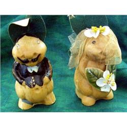 Pair Of Vintage Figural Soaps - Bride And Groom Rabbits