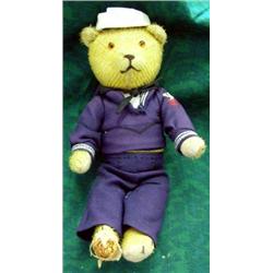 Vintage Mohair Stuffed Bear With Navy Uniform, 11 Inches Tall
