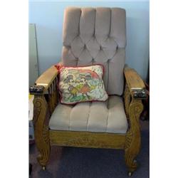 Oak Carved And Upholstered Morris Chair