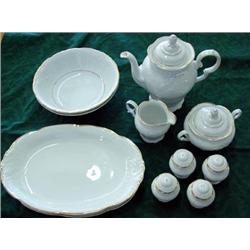 Royal Kent Service Pieces - Teapot, Creamer And Sugar, 4 Salt And Peppers, 2 9 Inch Bowls And 2 13 1