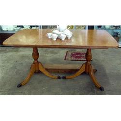 Light Finish Double Pedestal Duncan Phyfe Style 5 Foot Dining Table With 4 Leaves