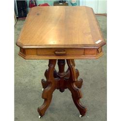 Victorian Walnut Parlor Table, Pedestal Base, Single Drawer