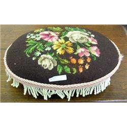 Small Oval Upholstered Needlepoint Footstool