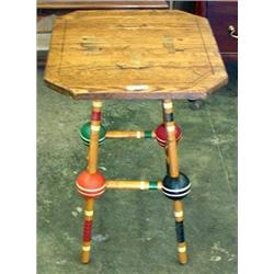 Folk Art Table Made Of Croquet Mallets And Balls