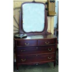 Mahogany 4 Drawer Dresser With Swing Mirror With Burl Wood Inside Drawers
