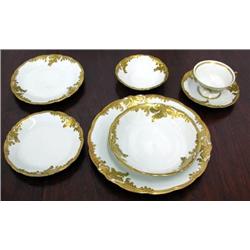 Ornate Wawel Polish China, White With Gold Trim, 12, 7pc Place settings