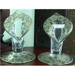 Pair Of Silver Overlay Jack In The Pulpit Candleholders