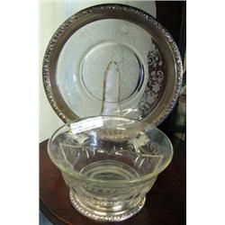2 Pcs Cut And Silver Overlay By Wallace Sterling - 5 1/2 Inch Bowl And 7 1/2 Inch Plate