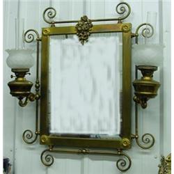 Beautiful Girandole Mirror With Double Oil Lamps, Dates Prior To 1880s