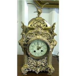 Beautiful Brass Mantle Clock With Porcelain Face - Needs Repair