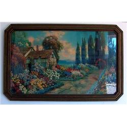 R.A. Fox 18inx30in Original Print In Old Frame - An Old Fashioned Garden