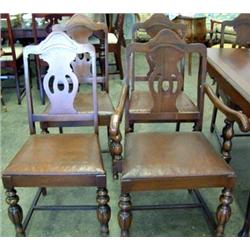 Set Of 6 Walnut Dining Chairs With Splat Backs And Leather Seats - Sold Each