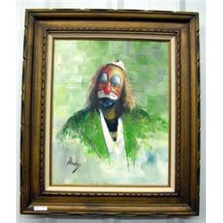 Original Clown Painting, Oil On Canvas, Signed Healey