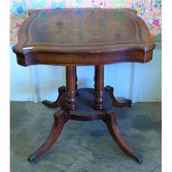 Duncan Phyfe Style Leather Top Mahogany 4 Pedestal Table