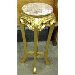 Gold Gilt Base, Round Marble Top Plant Stand