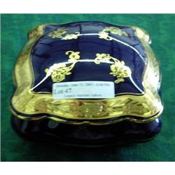 Limoges Cobalt And Gold Covered Porcelain Dresser Box, Marked Limoges C D